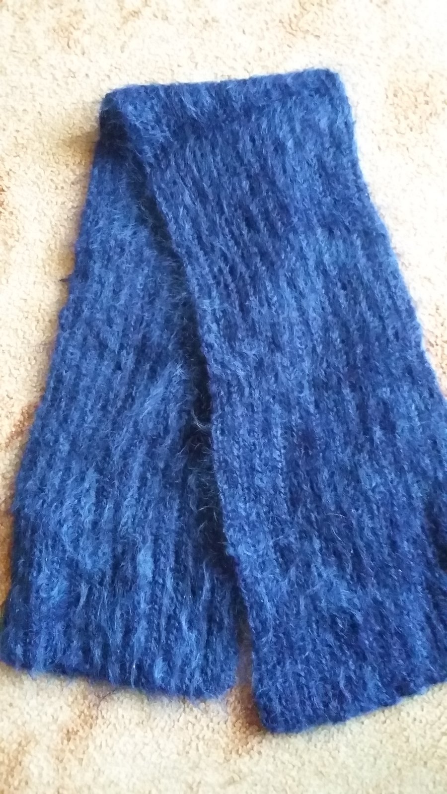Mohair scarf, hand knitted in quality light navy mohair