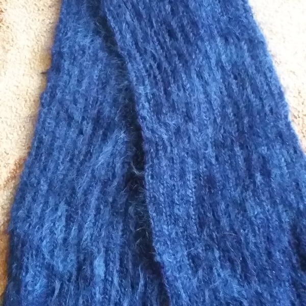 Mohair scarf, hand knitted in quality light navy mohair