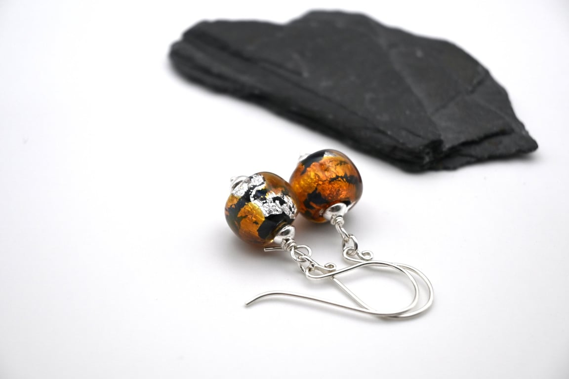 fire opal lampwork glass earrings