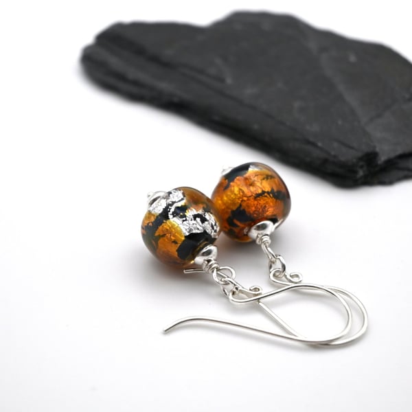fire opal lampwork glass earrings