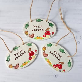"Hello Autumn" hanging plaque decoration, one supplied