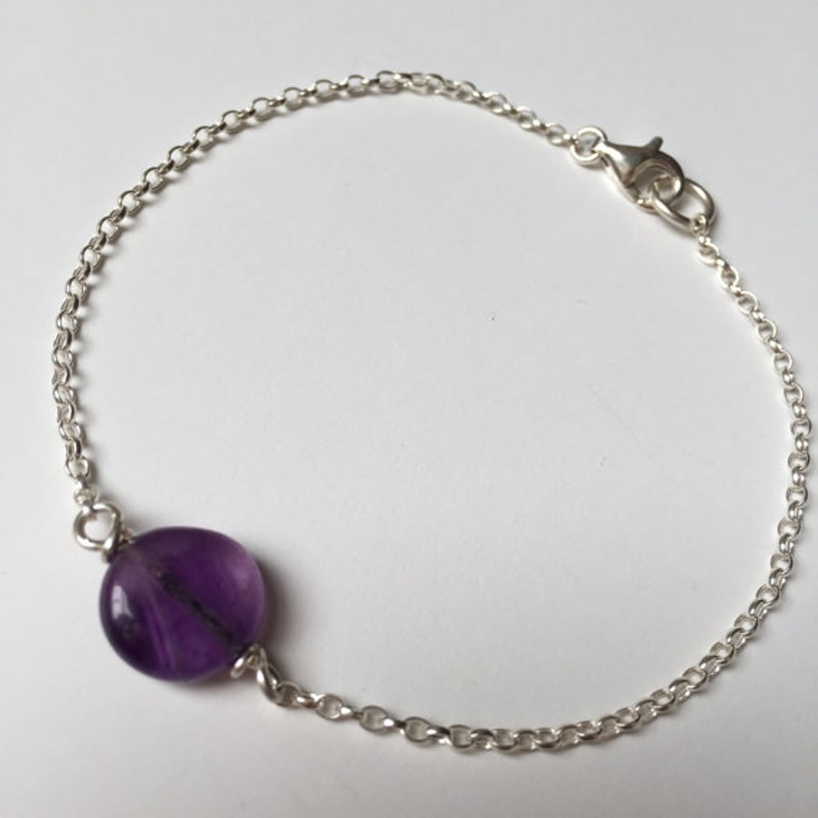 Amethyst sterling silver chain bracelet