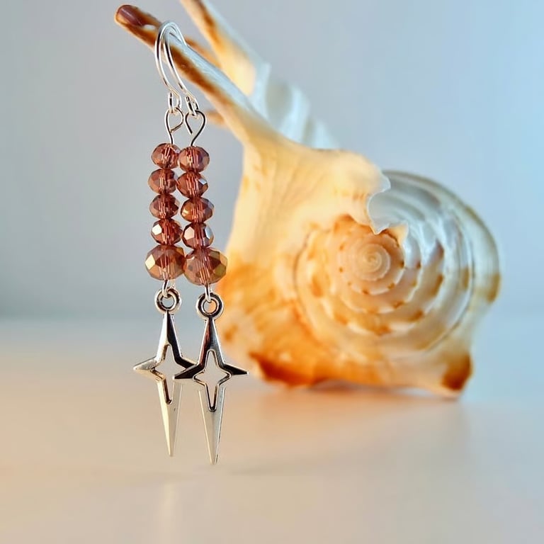 Christmas Star Earrings With Purple Crystals, Stocking Filler, Secret Santa