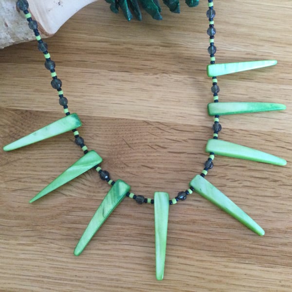 Lime Green Shell Style Tooth Necklace