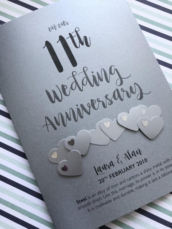 11th (Steel) Anniversary Card – Personalised with names and date
