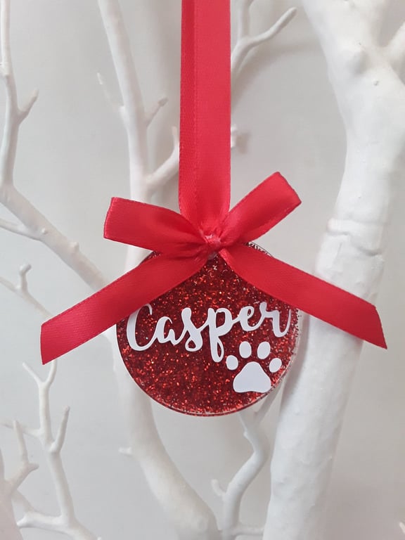 Glitter Pet Tree Decoration, Personalised Pet Bauble, Pet Christmas Tree Decor