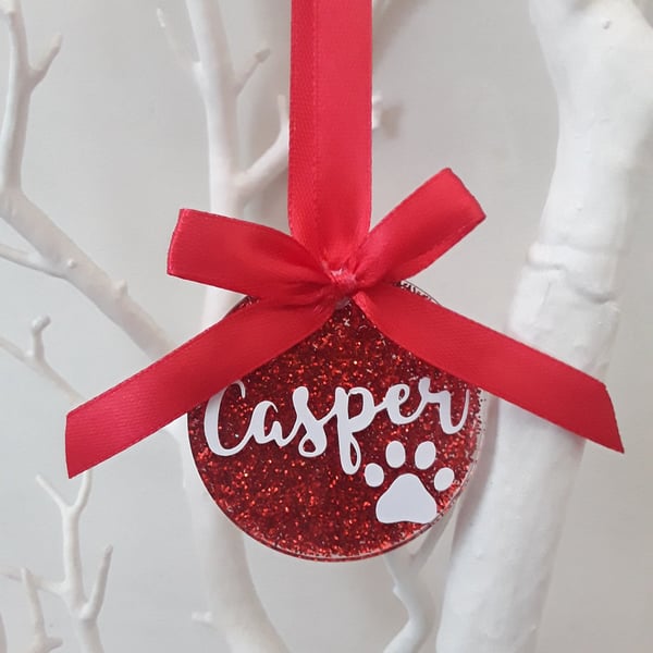 Glitter Pet Tree Decoration, Personalised Pet Bauble, Pet Christmas Tree Decor