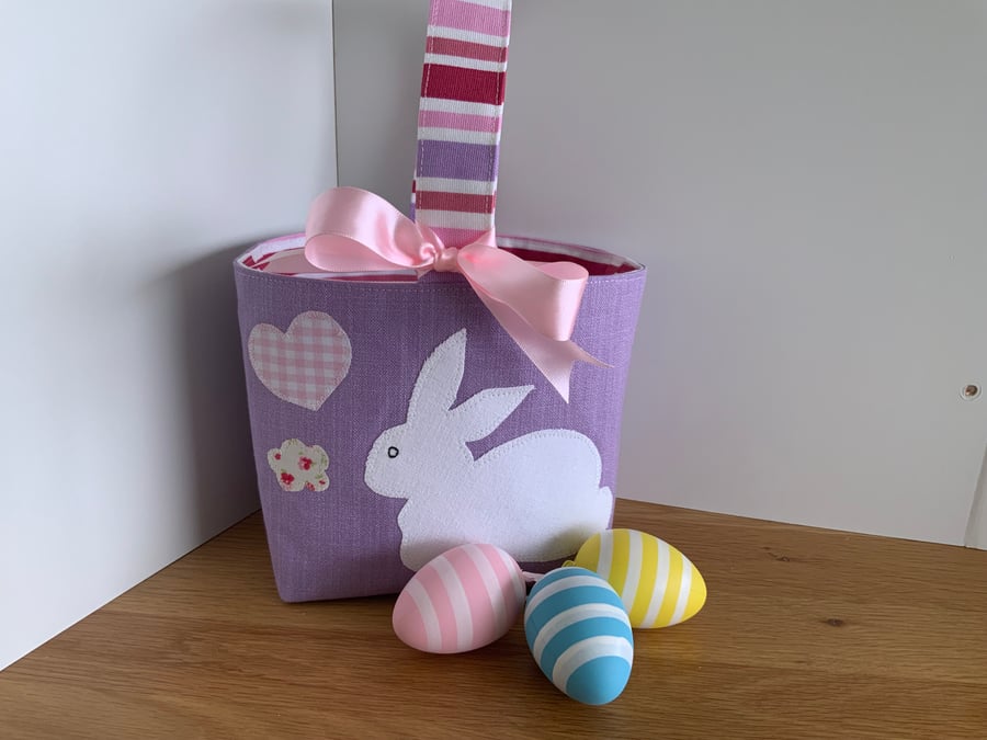 Childrens Easter Basket, Easter Bag, Easter Bunny, Storage Basket, Applique