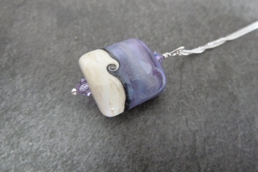 sterling silver chain, purple lampwork pendant