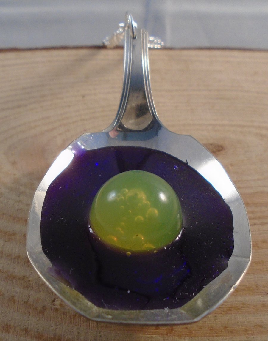 Upcycled Silver Plated Yellow Ball Fruit Spoon Necklace SPN041903