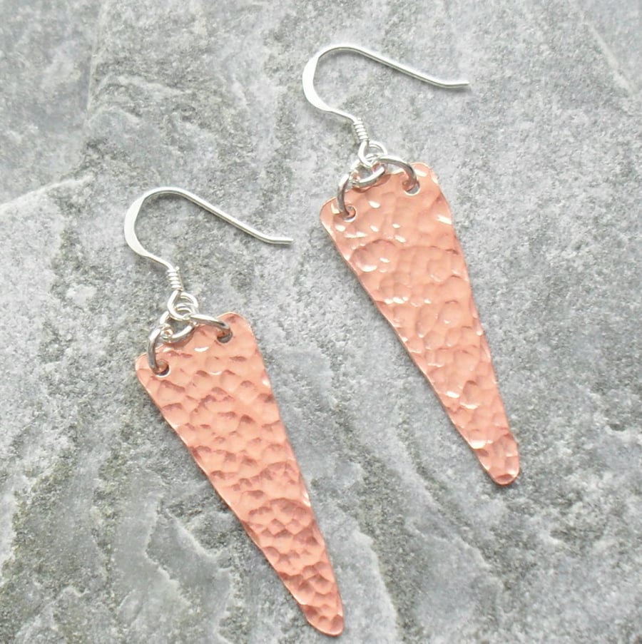  Copper Arrow Shaped  Drop Earrings With Sterling Silver Ear Wires