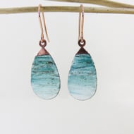 Copper with blue and white enamel dangle earrings