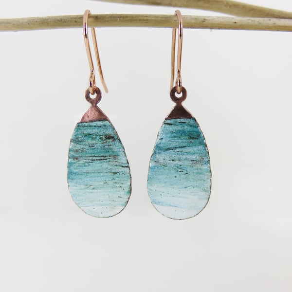 Copper with blue and white enamel dangle earrings