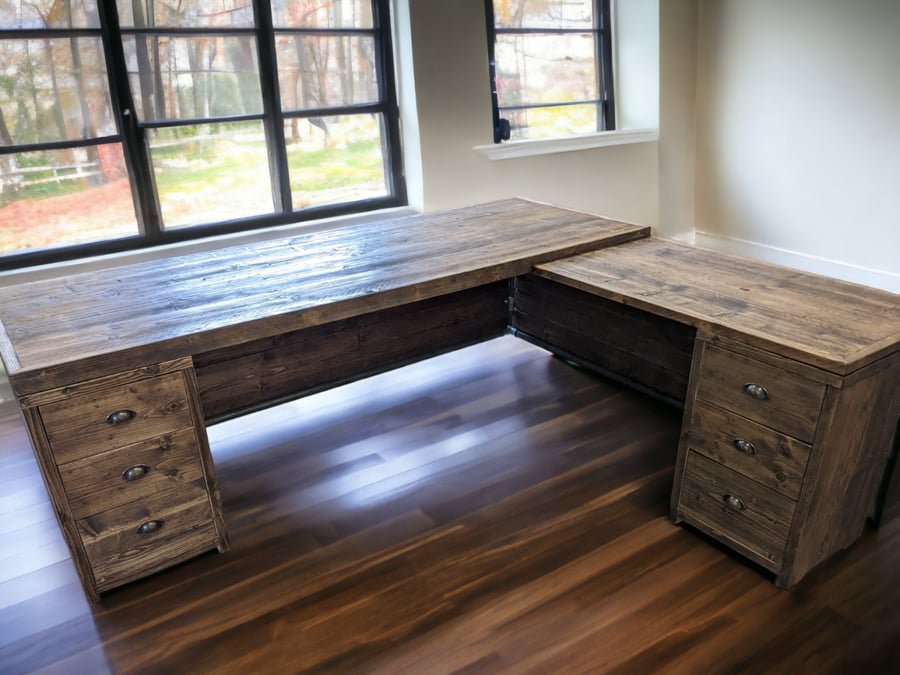 Corner Desk Office Desk With 2 Drawer Units , Custom Made Reclaimed Scaffold Boa