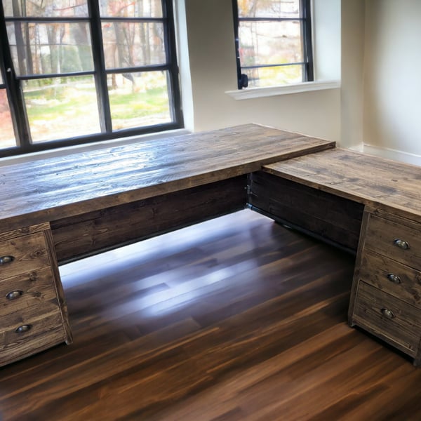 Corner Desk Office Desk With 2 Drawer Units , Custom Made Reclaimed Scaffold Boa