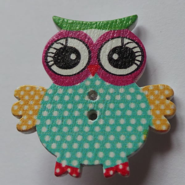 Cute little Owl wooden button brooches - 4 different designs polka dot