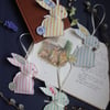 Easter bunny quartet made from recycled ticking stripe fabrics