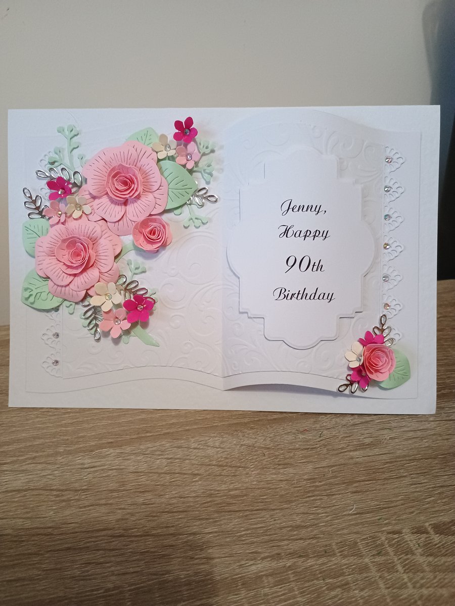 Handmade Personalised Birthday Card with 3d Flowers 