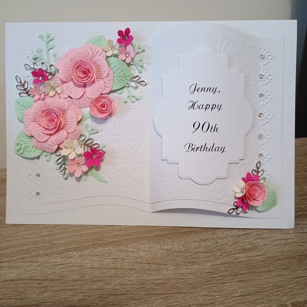 Handmade Personalised Birthday Card with 3d Flowers 