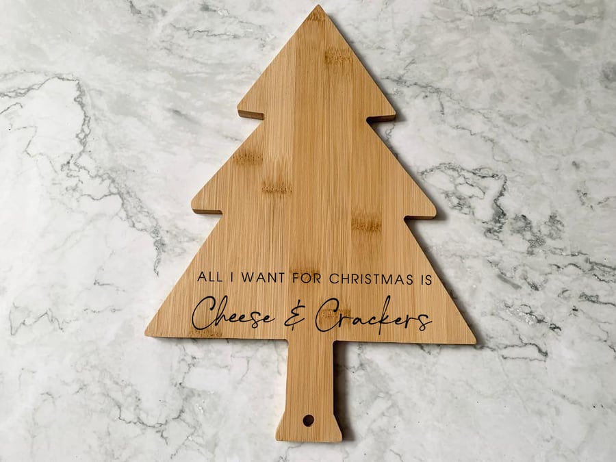 All I Want For Christmas is Cheese & Crackers Christmas Tree Serving Board