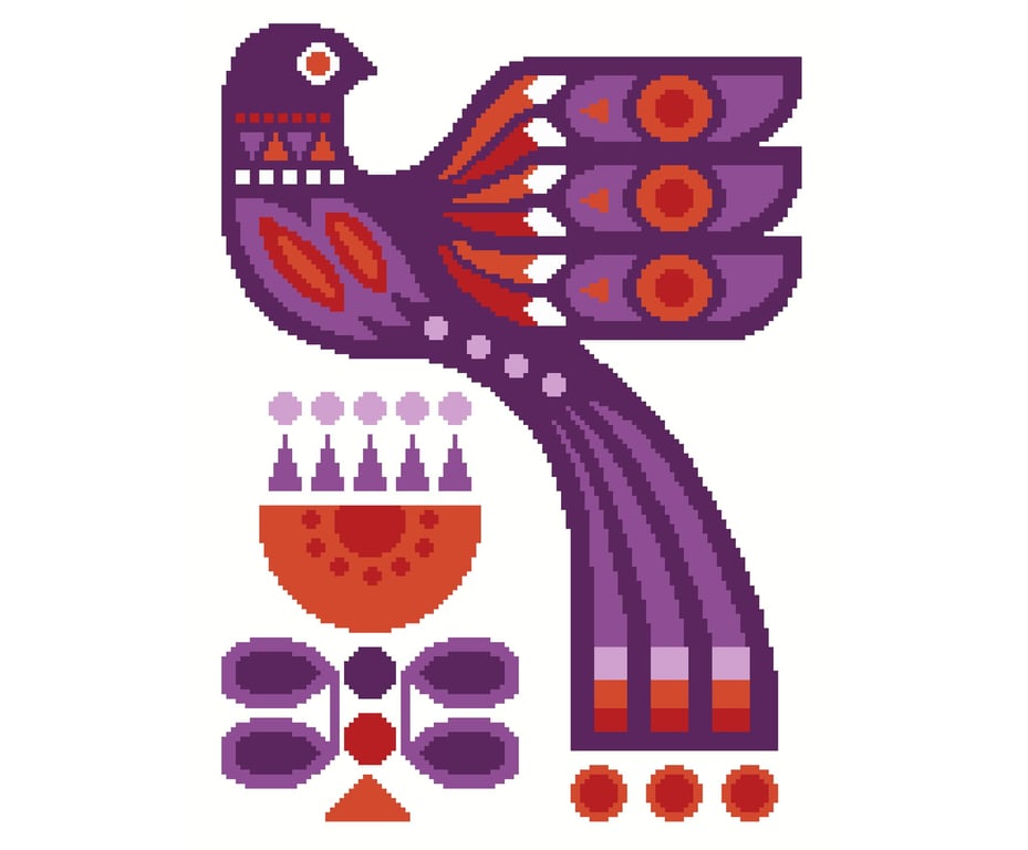 270 - Sielulintu Folk Art Bird and Bloom Cross Stitch Pattern (PDF Counted Chart