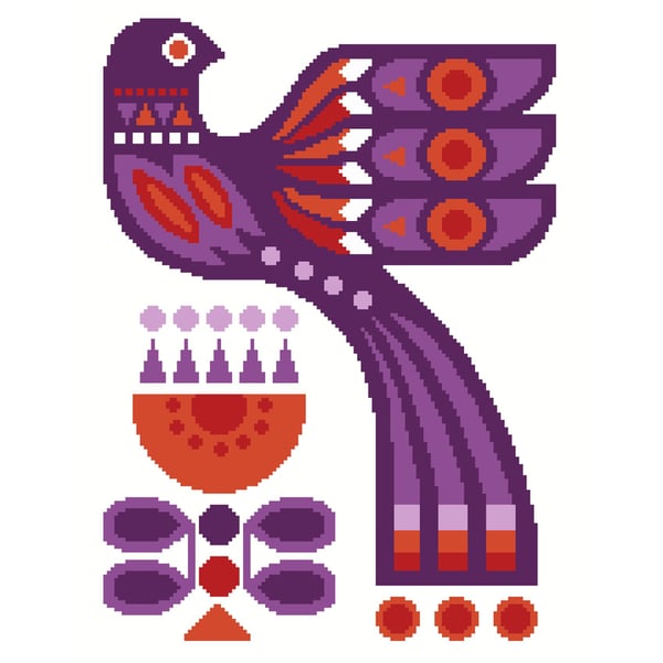 270 - Sielulintu Folk Art Bird and Bloom Cross Stitch Pattern (PDF Counted Chart