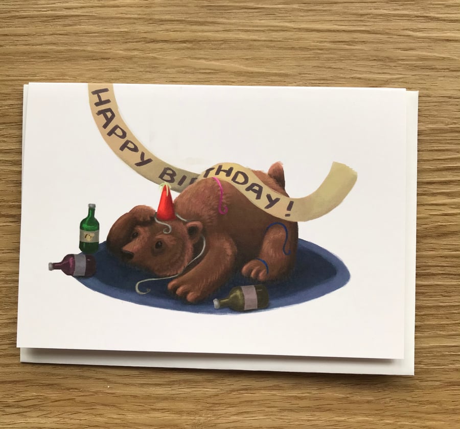 Happy Birthday Bear blank greeting card