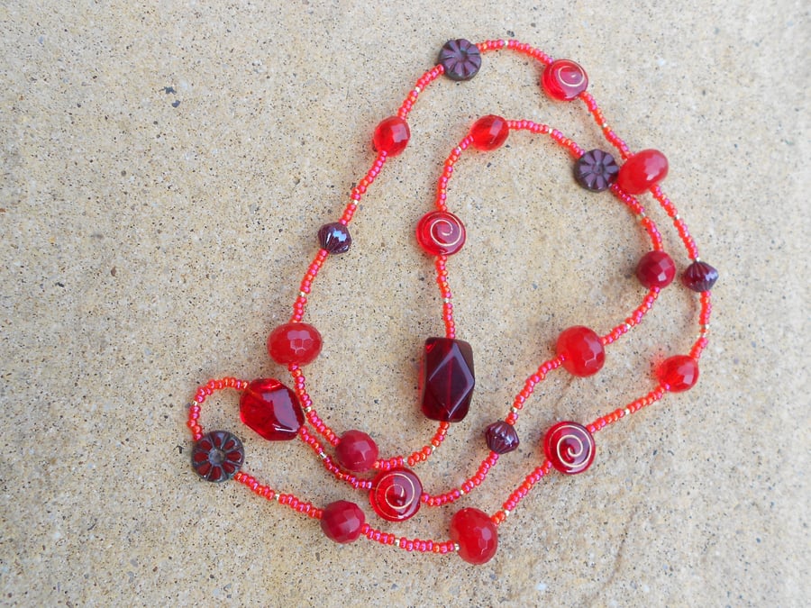 Long Czech Picasso Bead Necklace