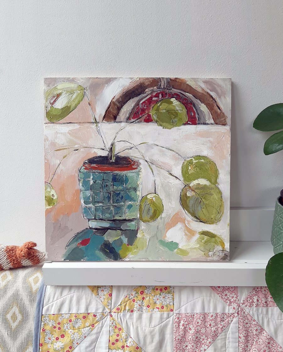 House plant painting in acrylics - original still life painting