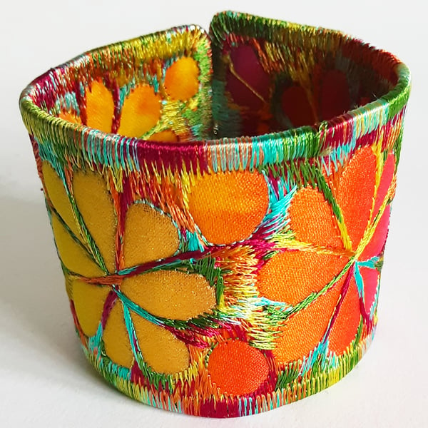 Textile Cuff with Free Machine Embroidery 