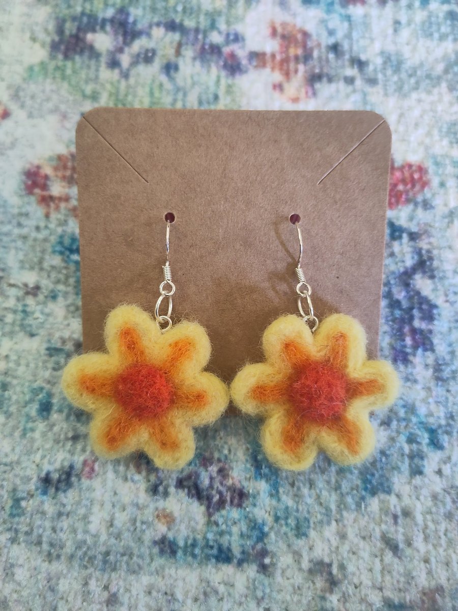 Needle-felted flower earrings