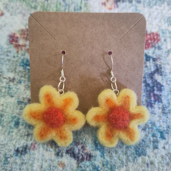 Needle-felted flower earrings