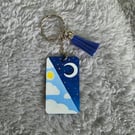 Hand Painted Day & Night Wooden Keyring Sun and Moon Sky Design