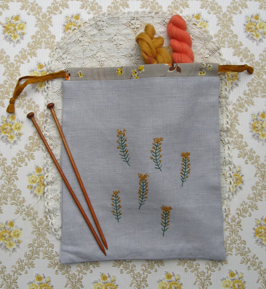 Hand Embroidered Project Bag