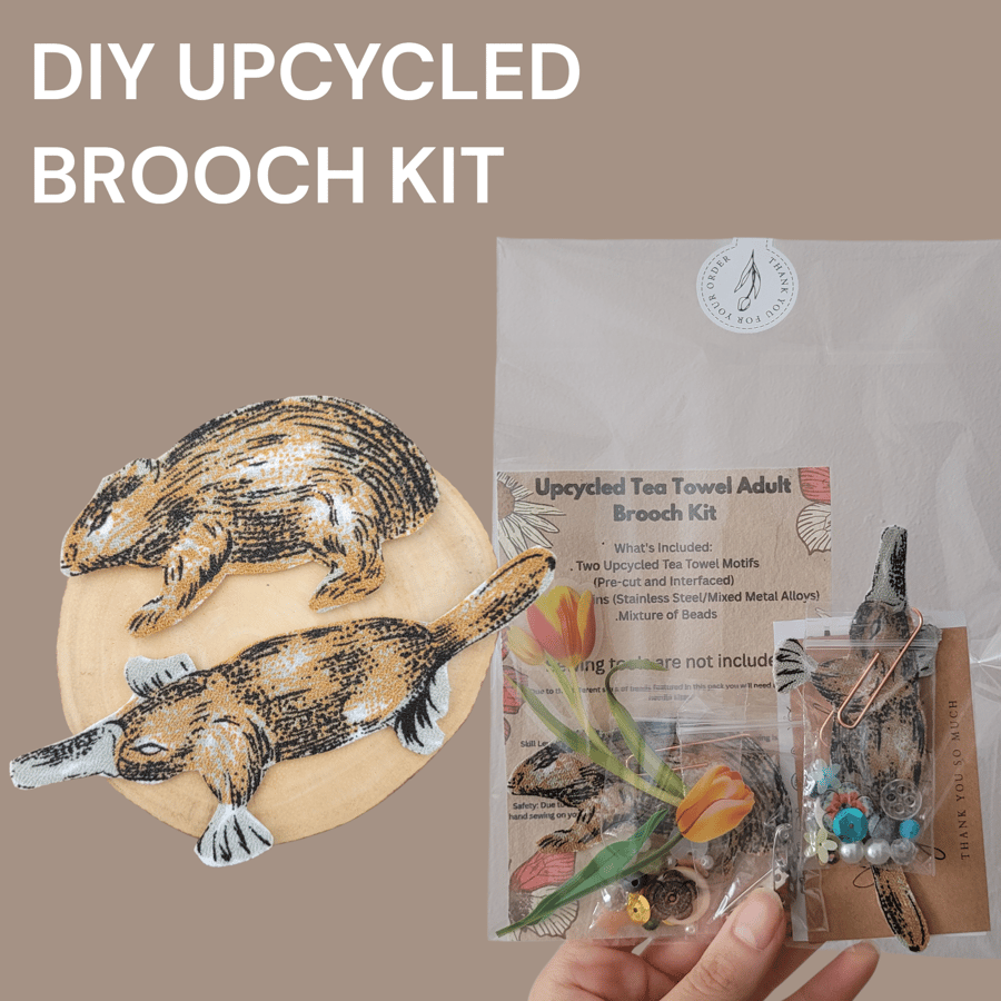 DIY Upcycled Wildlife Tea Towel Adult Brooch Kit 