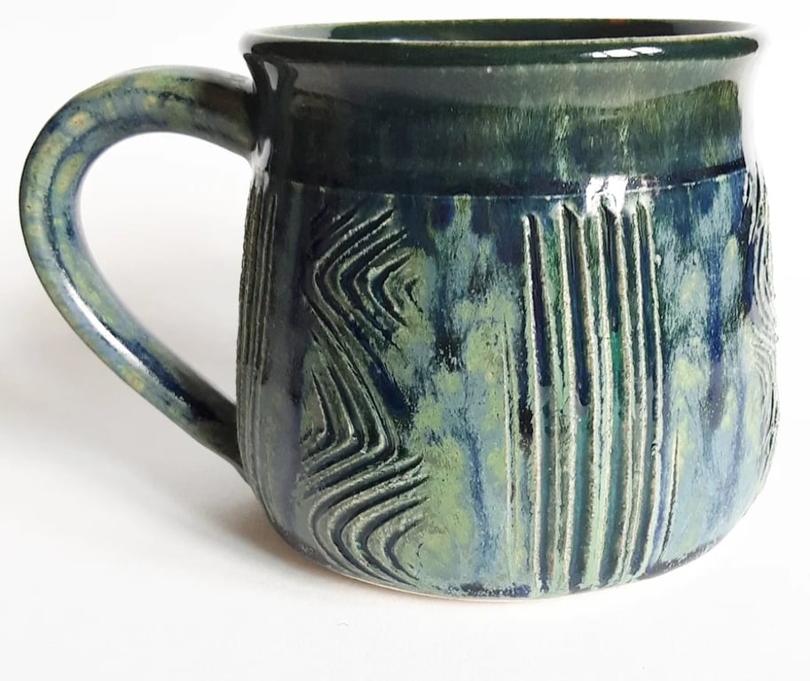 Textured Blue Glazed Mug - Hand Thrown Stoneware Ceramic Mug 