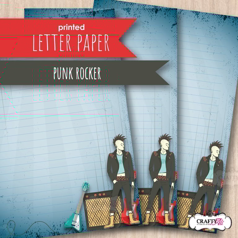 Letter Writing Paper - Punk Rocker Musician, 10 sheets