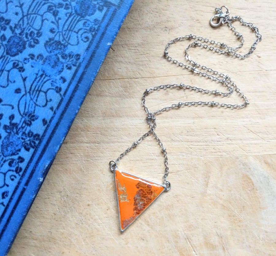 Geometric orange and silver necklace
