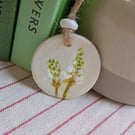 Ribwort Plantain clay imprinted and hand painted gift tag 