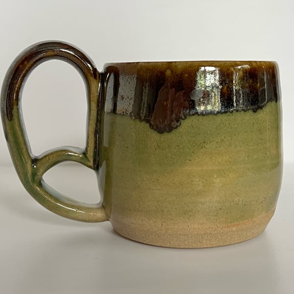 Green and iron pottery mug with ornate handle no.2