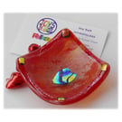 Earring Ring Dish Fused Glass 7cm Red Streaky Dichroic Heart 020