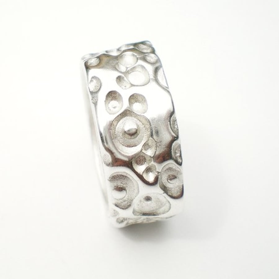 Coral Texture Wide Silver Ring