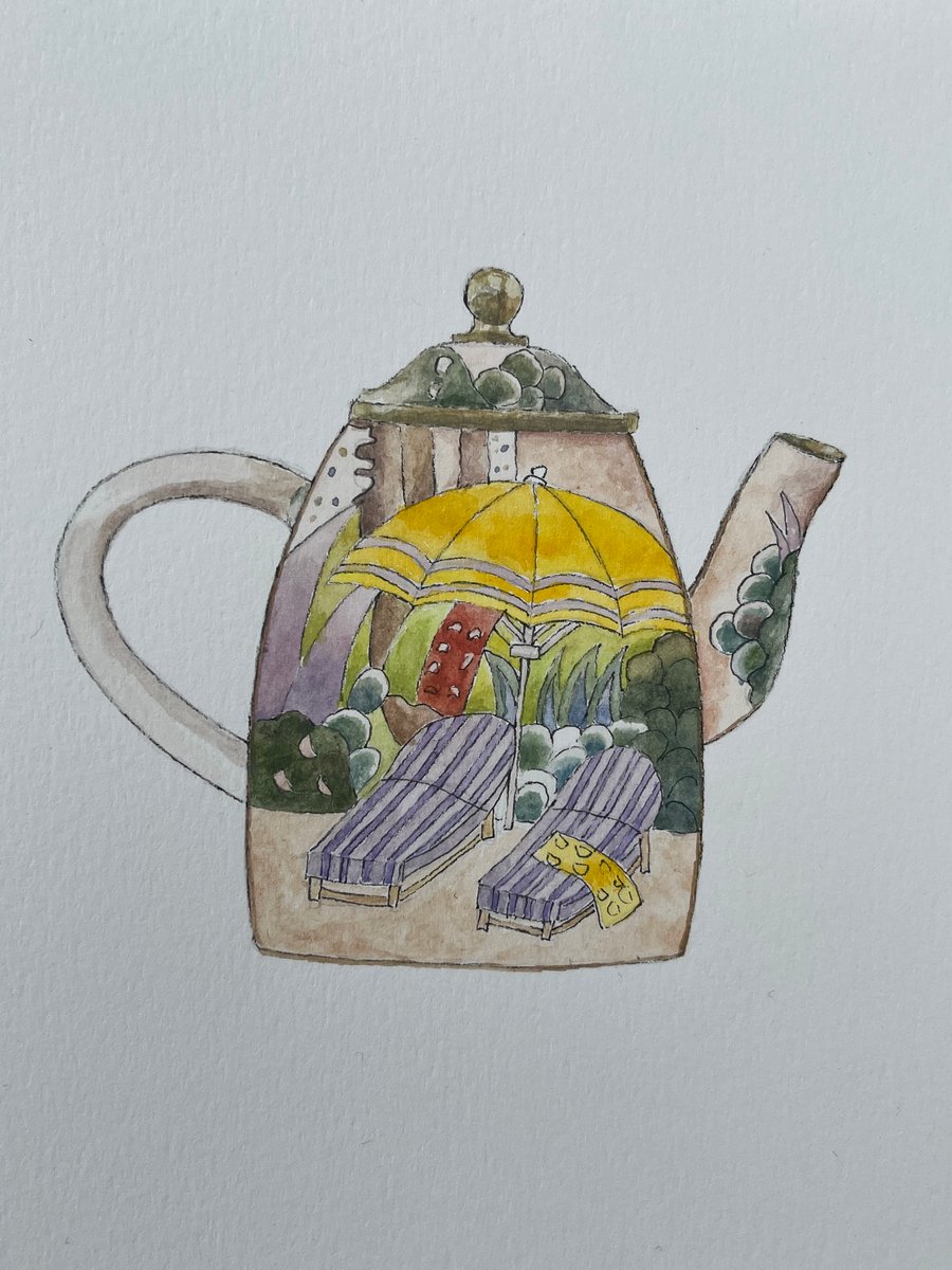 Holiday tea original gouache painting 