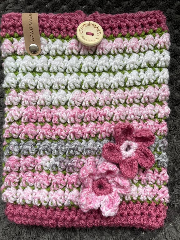 Cherry Blossom Book Sleeve – Handmade Floral Crotchet Book Cover & Reader Gift