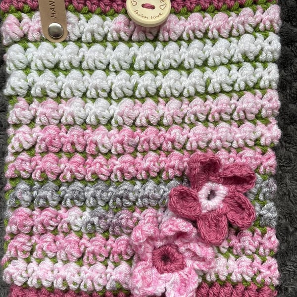 Cherry Blossom Book Sleeve – Handmade Floral Crotchet Book Cover & Reader Gift