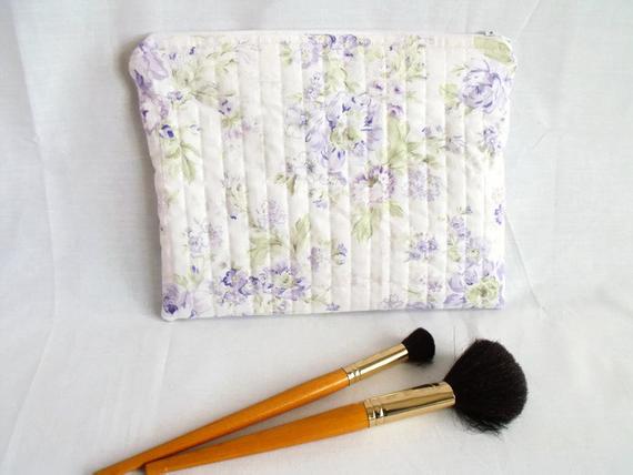 lilac rose print zipped make up pouch, pencil case or crochet hook case