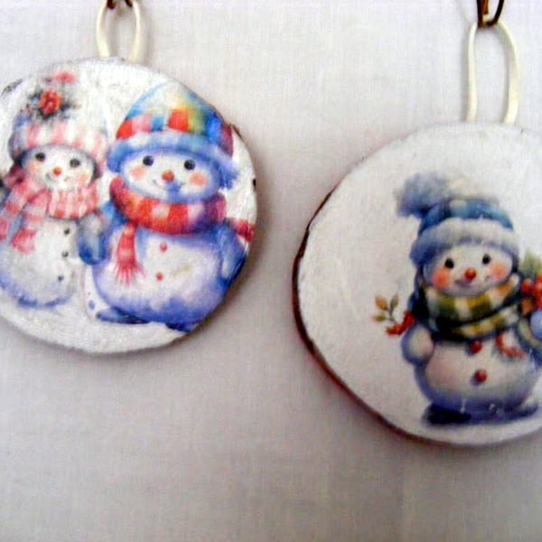 Handmade Set of 2 Christmas Snowmen wall Decorations.