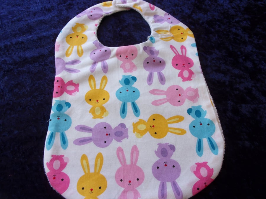 Babies Bib with Multi Coloured Rabbits