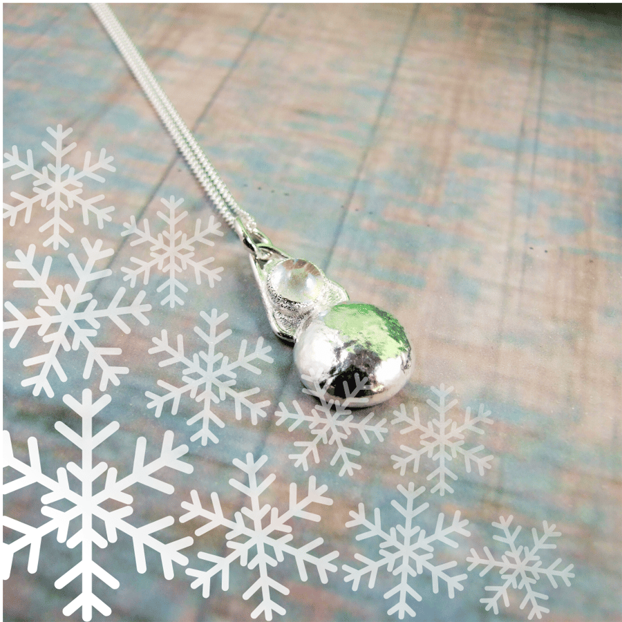 Necklace, Silver Pebble Pendant with Sparkly Ice Dichroic Glass