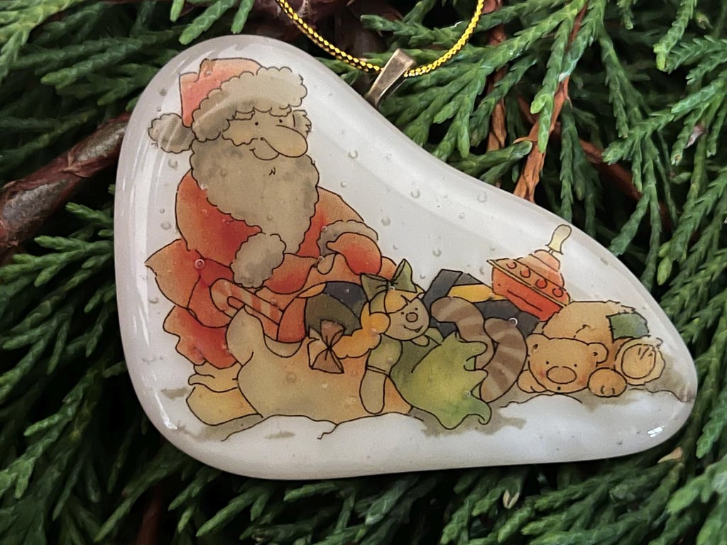 Unique Christmas Card with Artisan Fused Glass Tree Decoration Keepsake